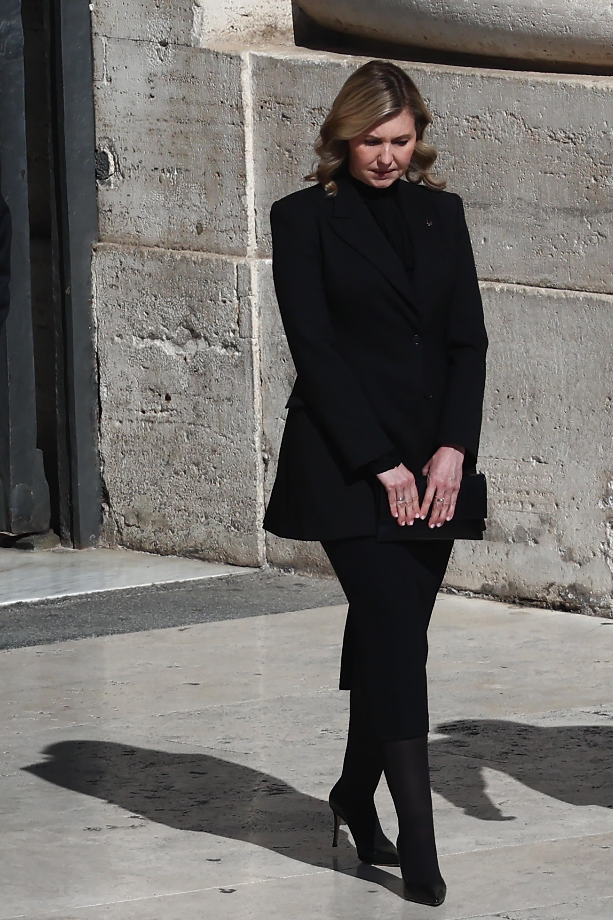 Olena Zelenska before the funeral ceremony of Pope Francis at Saint Peter's Square in Vatican on April 26, 2025. (Photo by Jakub Porzycki/NurPhoto via Getty Images)