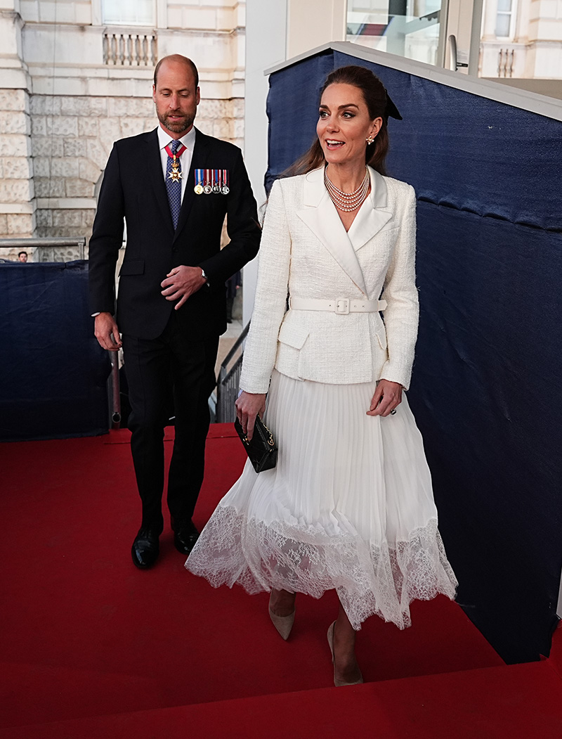 LONDON, ENGLAND - MAY 08: William, Prince of Wales and Catherine, Princess of Wales arrive to attend a concert celebrating the 80th Anniversary of VE Day, held at the historic Horse Guards Parade on May 8, 2025 in London, England. The King and Queen, joined by Members of the Royal Family, will take part in events from May 5th to May 8th to commemorate the 80th anniversary of VE Day, which signalled the end of the Second World War in Europe. (Photo by Aaron Chown - WPA Pool/Getty Images)