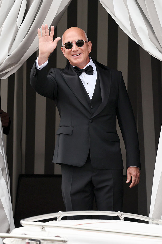 VENICE, ITALY - JUNE 27: Jeff Bezos leaves the Aman Hotel during the Jeff Bezos and Lauren Sanchez Wedding on June 27, 2025 in Venice, Italy. (Photo by Ernesto Ruscio/GC Images)