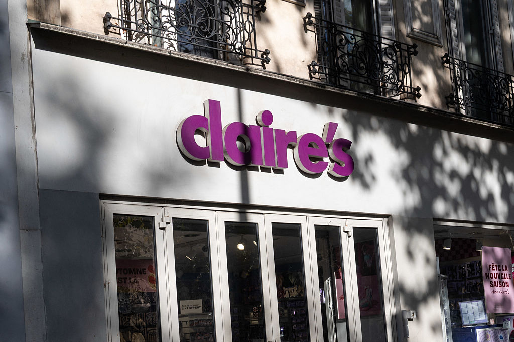 Illustration of the CLAIRE S store sign in Paris, France, on October 7, 2025. (Photo by Riccardo Milani / Hans Lucas via AFP) (Photo by RICCARDO MILANI/Hans Lucas/AFP via Getty Images)