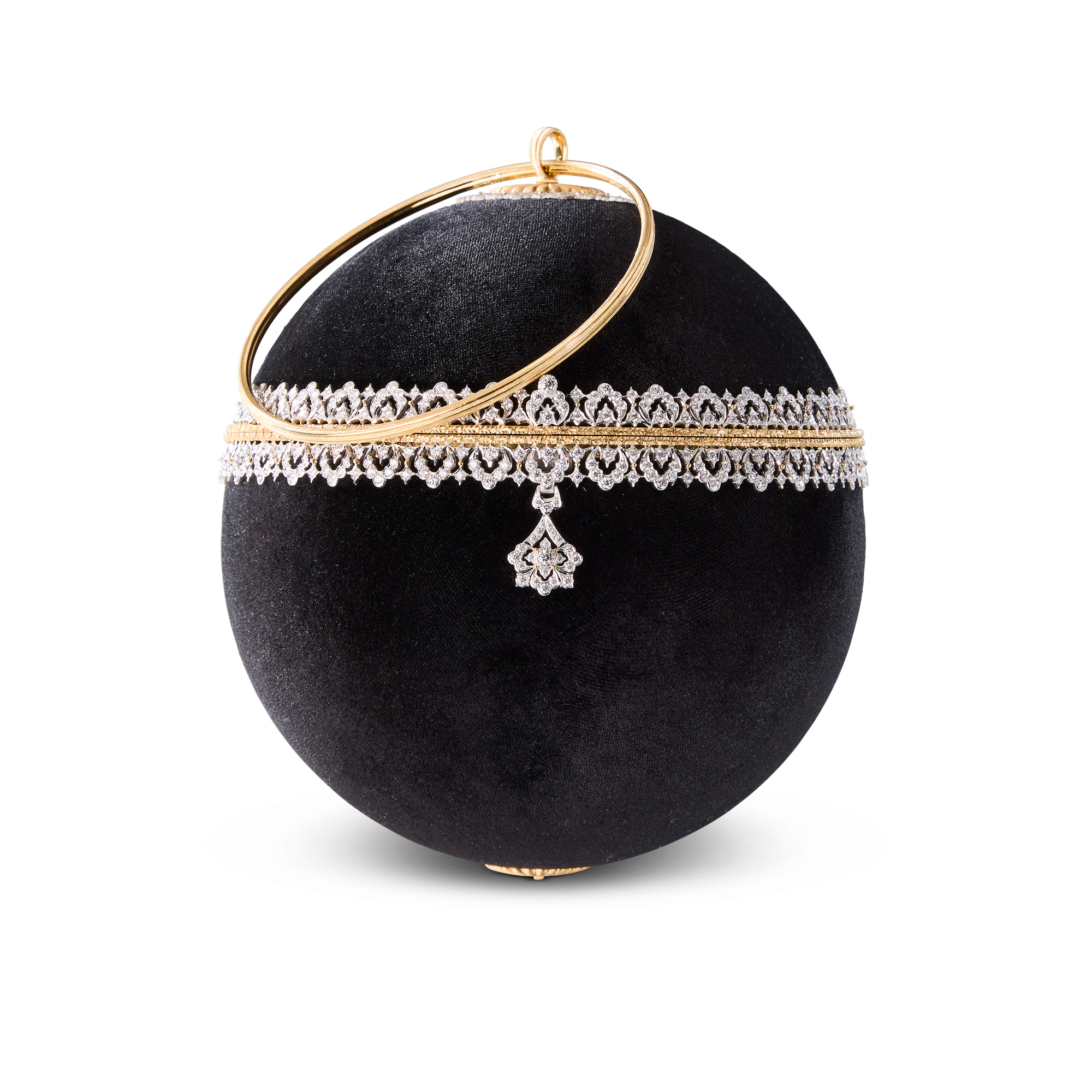 Spherical black velvet evening bag