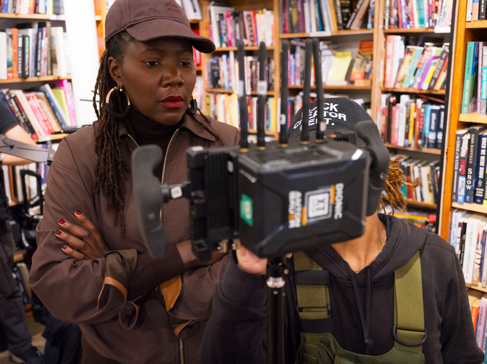 A behind-the-scenes image of the 30th episode of Miu Miu Women's Tales, "Fragments of Venus" by Alice Diop.