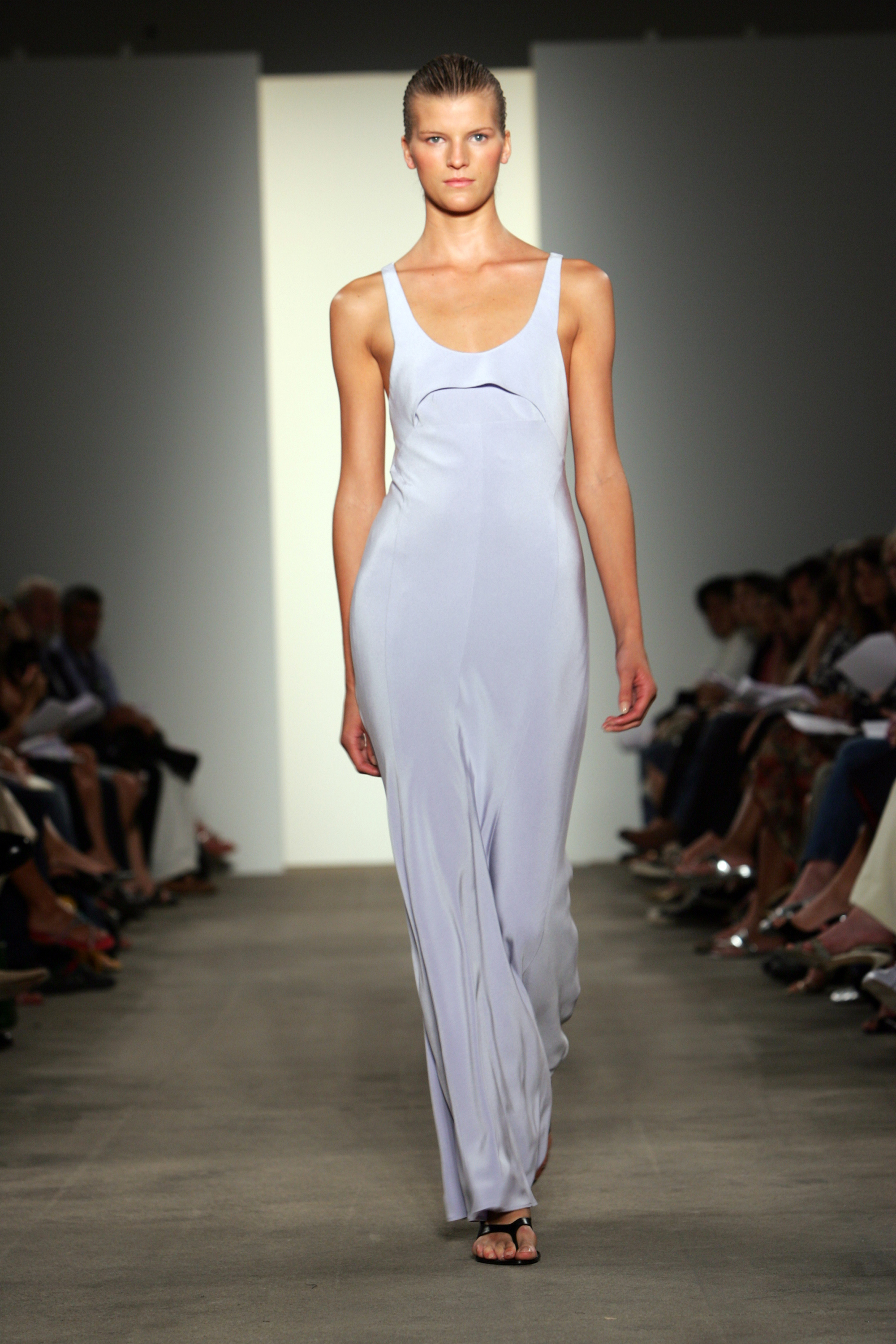 A model on the runway at Narciso Rodriguez's spring 2006 show at Exit Art.