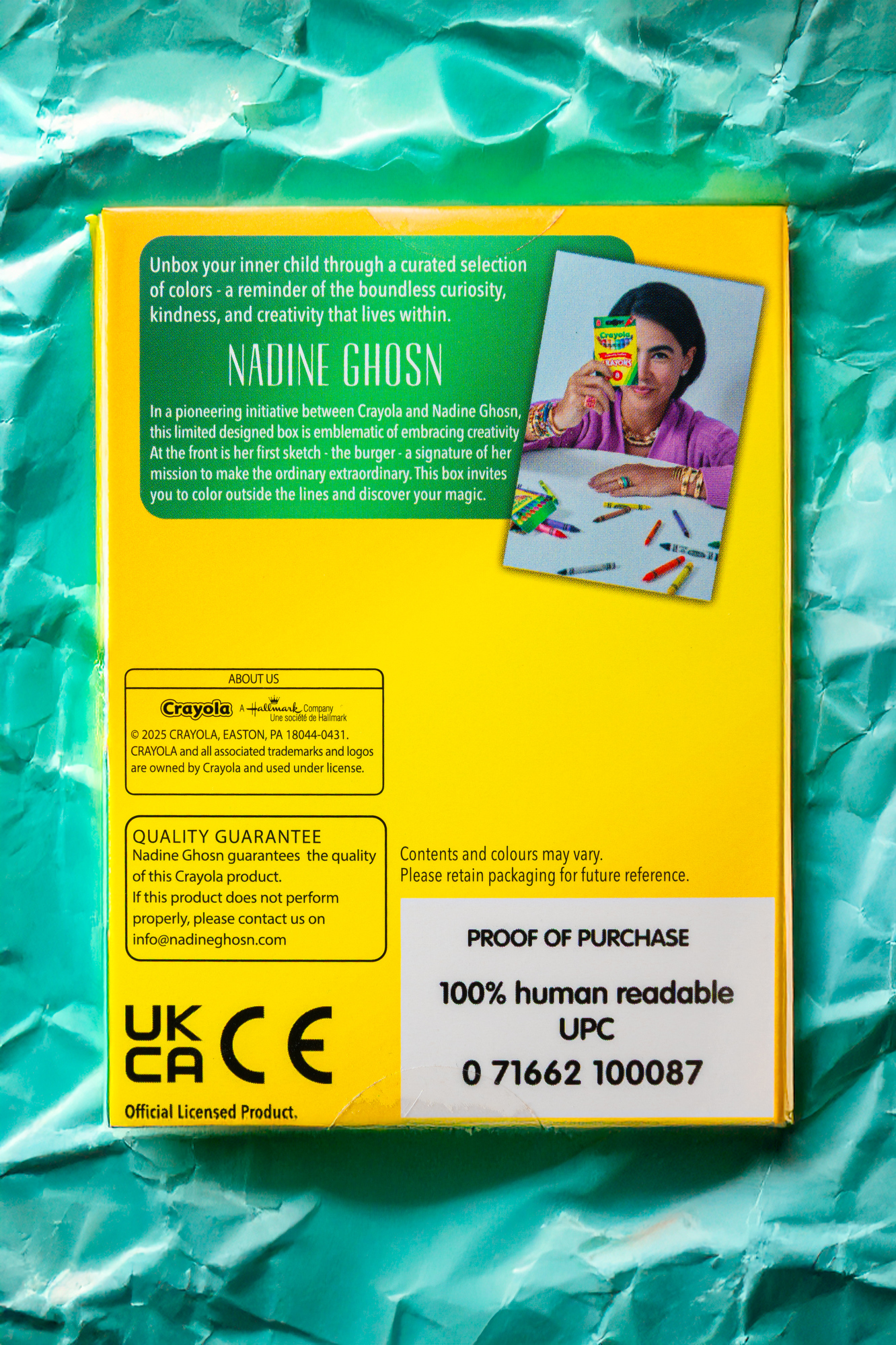 Nadine Ghosn's crayon box with Crayola.