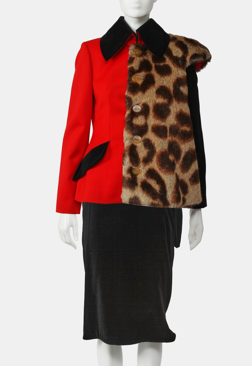 A Vivienne Westwood fall 1996 skirt suit in wool, velvet and faux fur.