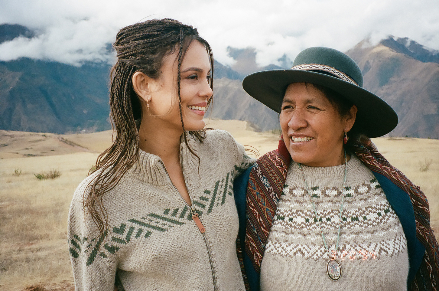 Nathalie Kelley and Nilda Callañaupa Alvarez wearing Paka's Heritage Collection for its short film 'Yachapa.'