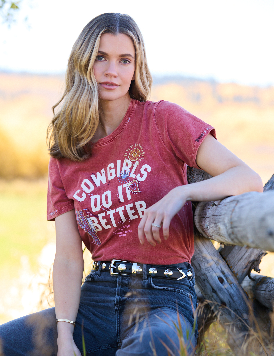 Kirby Long models the T-shirt.