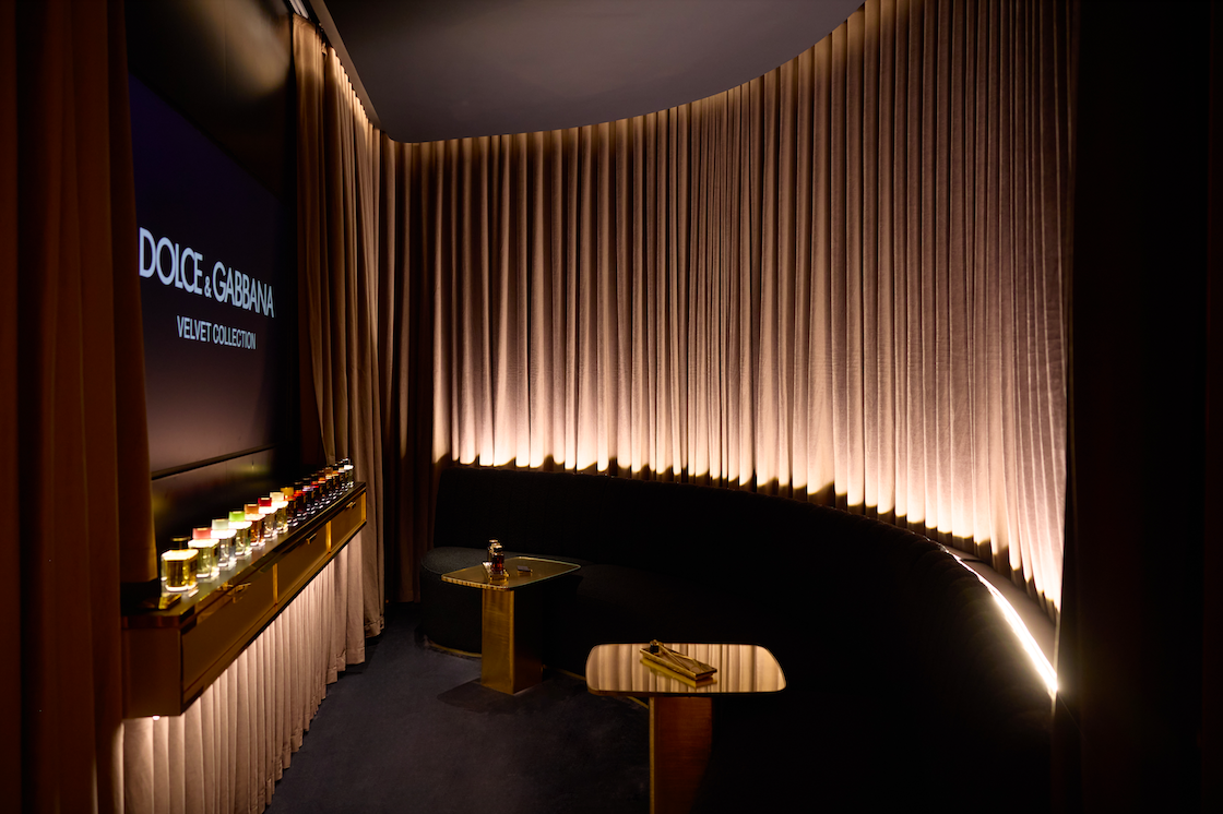 A private room dedicated to the Velvet high-end fragrance collection at the Dolce&Gabbana Beauty store at Dubai Mall.