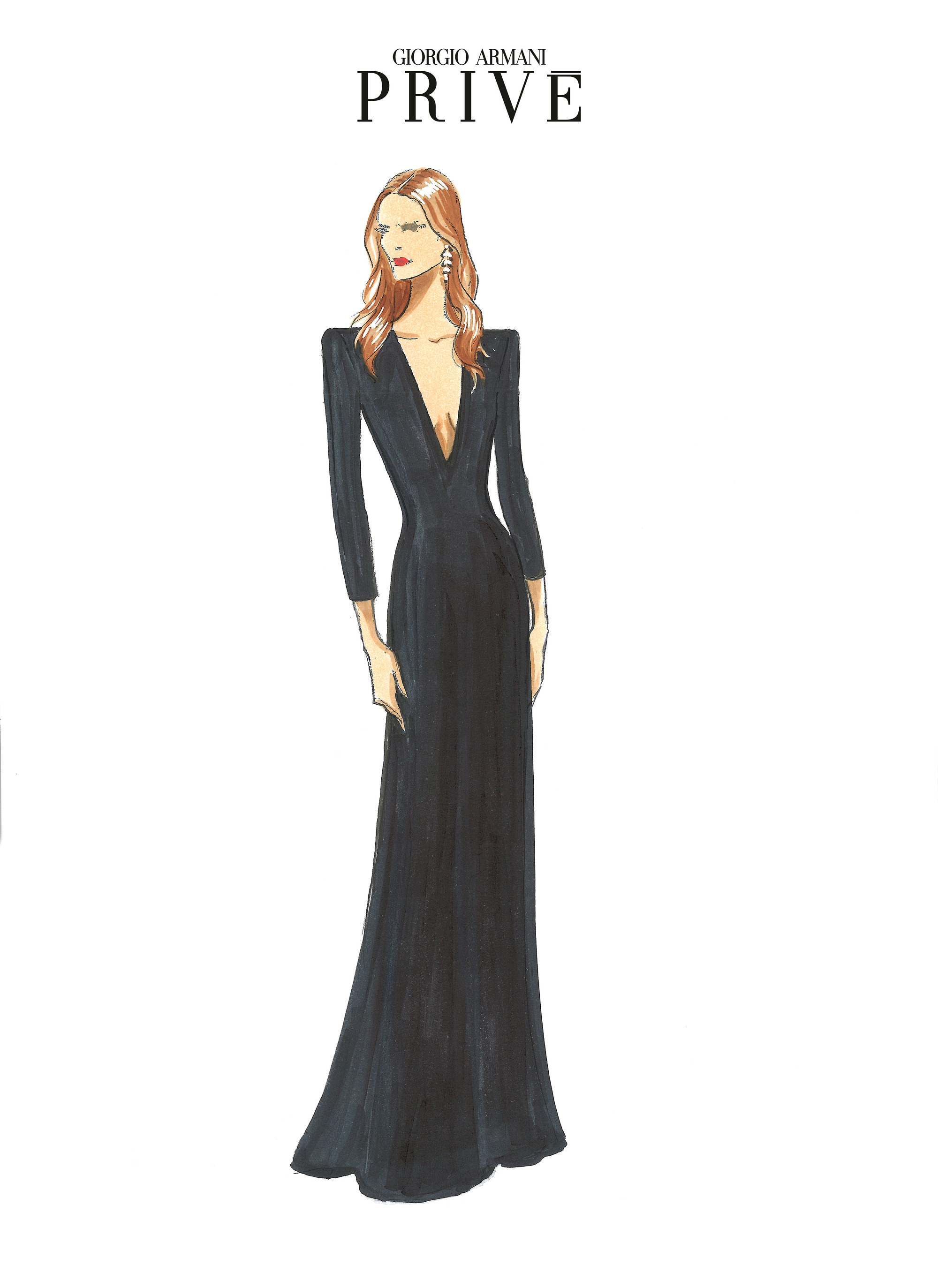 Golden Globes 2026 Designer Sketches: Sketch of Julia Roberts' custom Giorgio Armani Privé gown for the Golden Globes 2026.